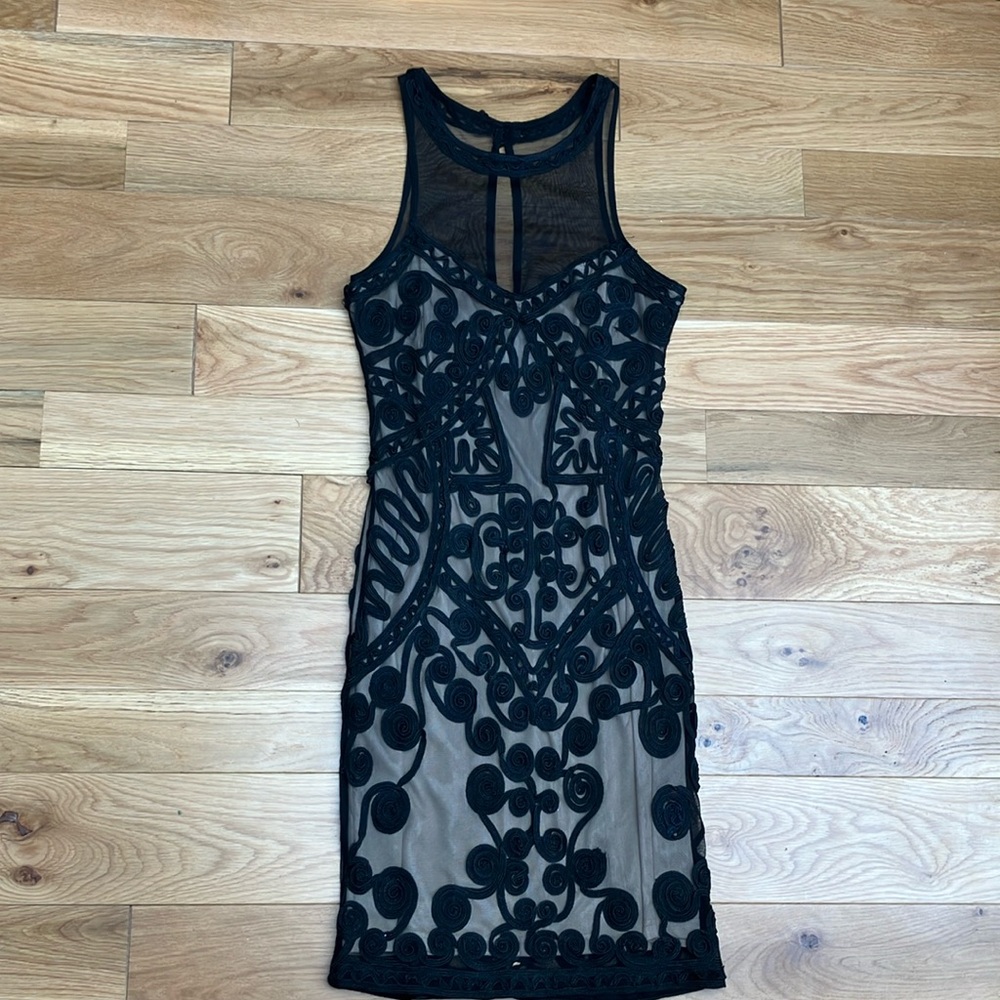 Cache Black Swirl Backless Dress